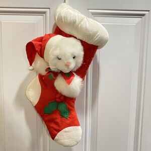 17" Plush Christmas NYLON PUFFY PUFFER Stocking KITTY CAT Stuffed Animal